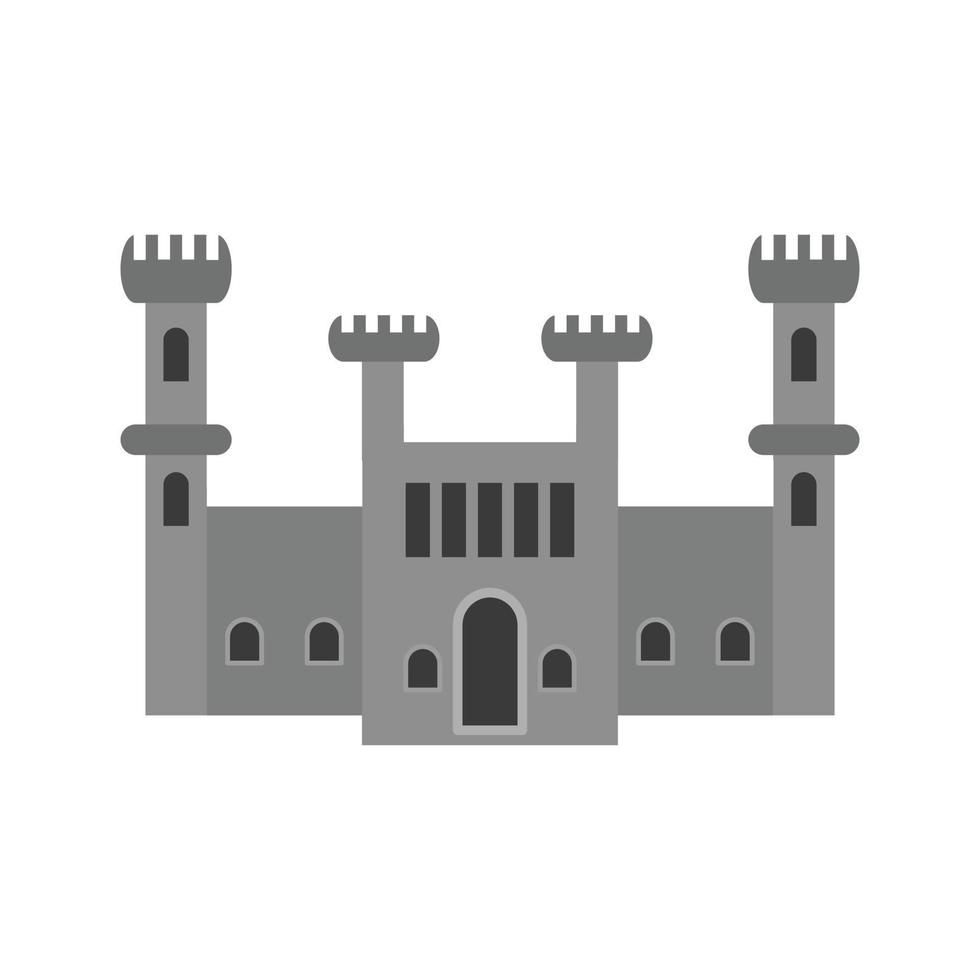 castello piatto in scala di grigi icona vettore