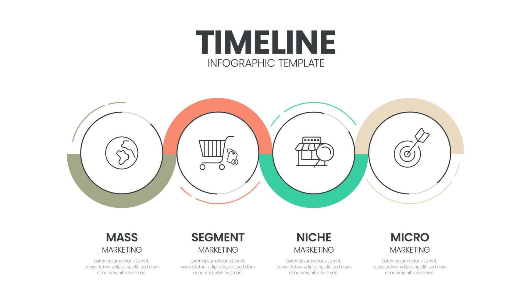 attività commerciale progetto linea del tempo diagrammi disposizione modello per diapositiva presentazione. cliente viaggio mappe infografica. creativo azienda sequenza temporale processi con 4 opzioni icone. moderno semplice flusso di lavoro vettore. vettore