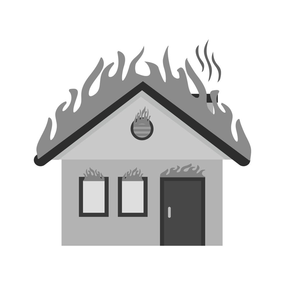 fuoco consumando Casa piatto in scala di grigi icona vettore