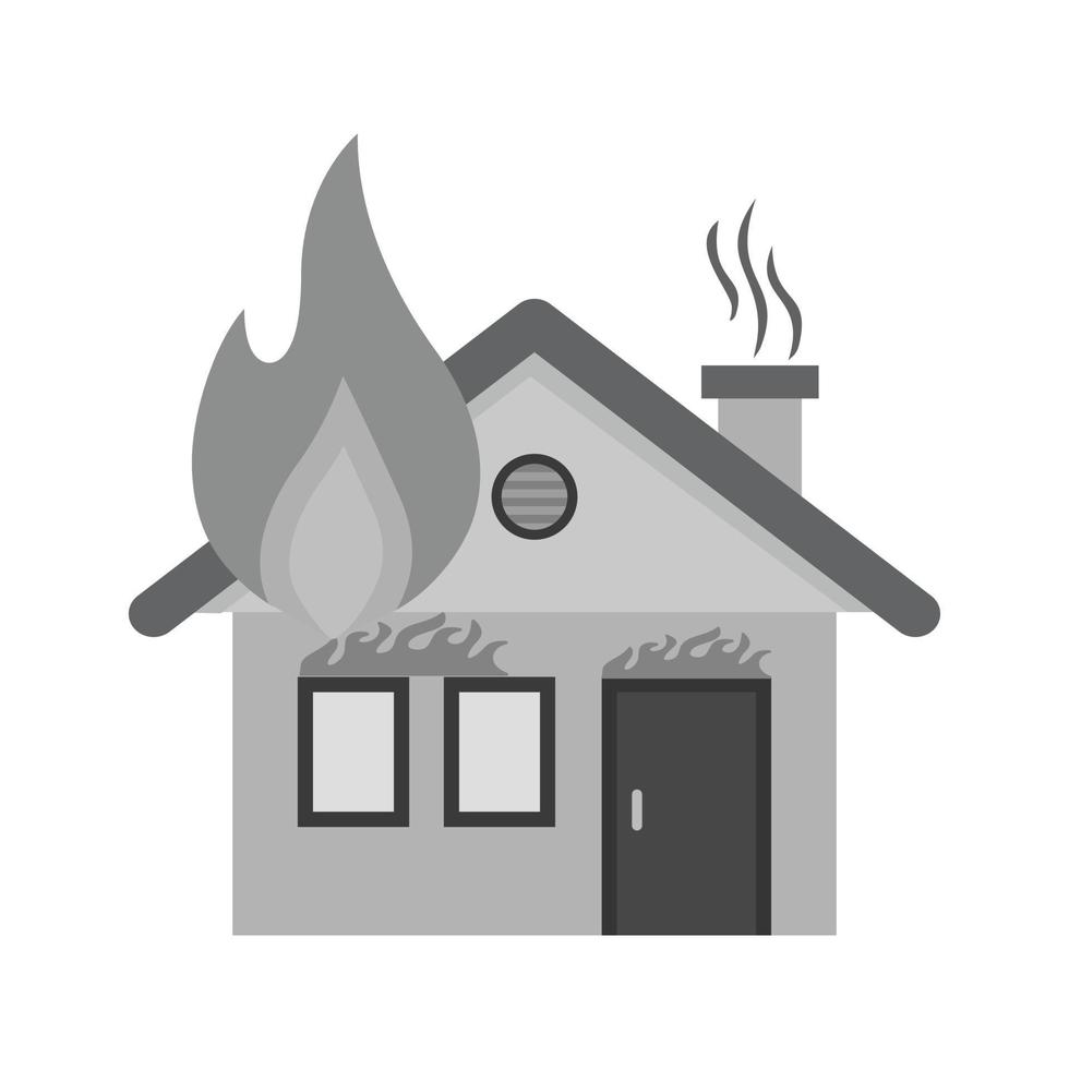 Casa su fuoco piatto in scala di grigi icona vettore