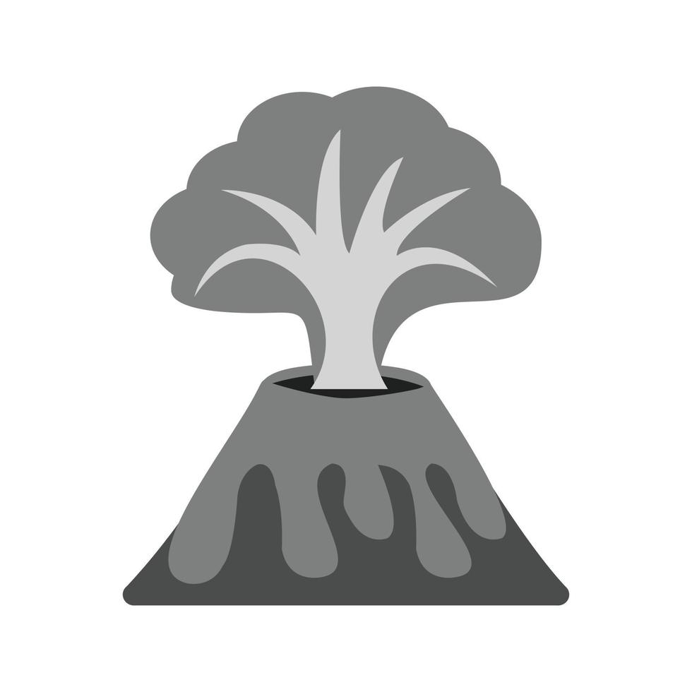 vulcano eruzione piatto in scala di grigi icona vettore