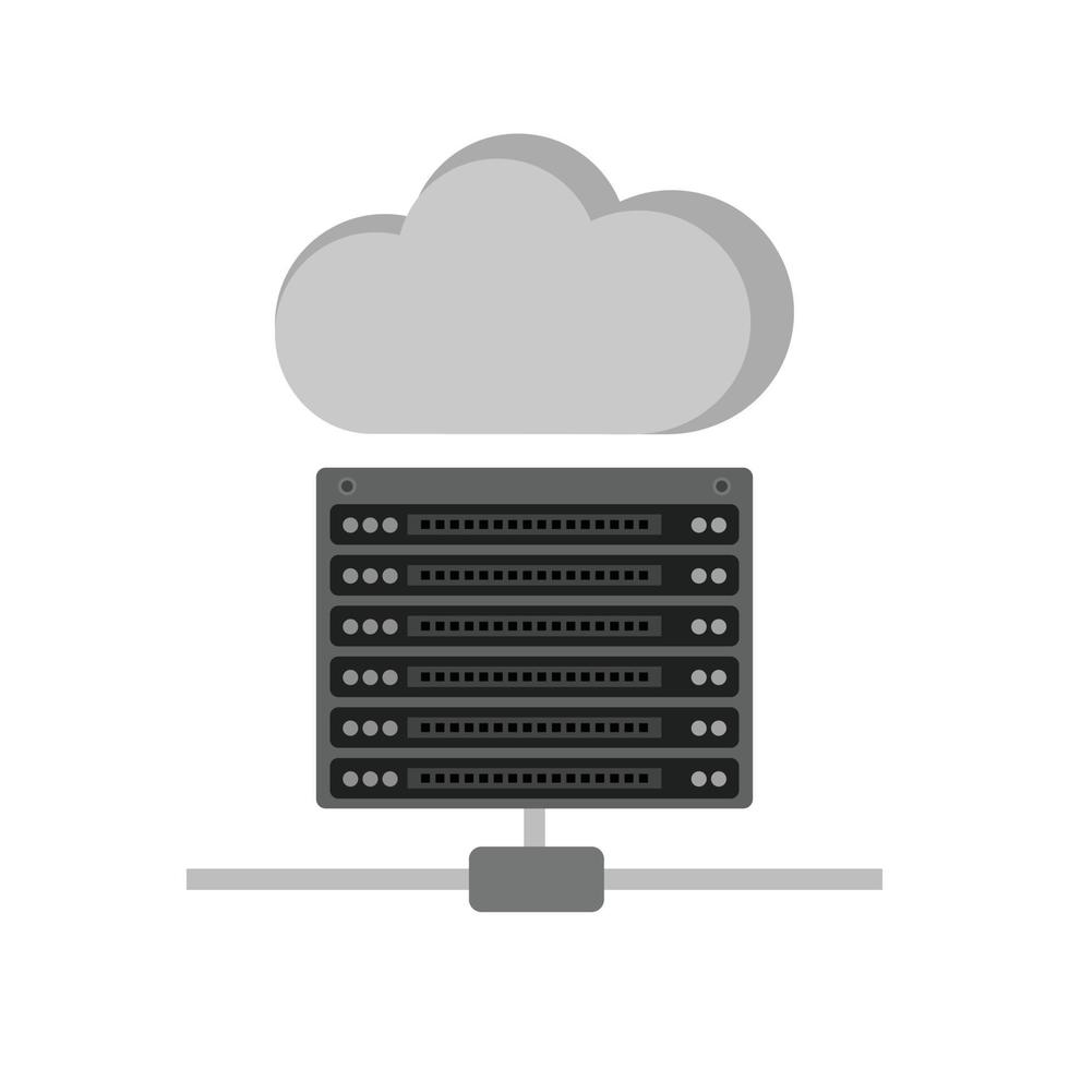 nube e server dati piatto in scala di grigi icona vettore