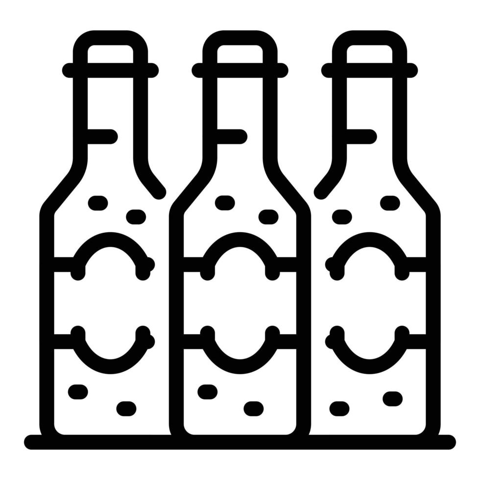 tre birra bottiglie icona, schema stile vettore