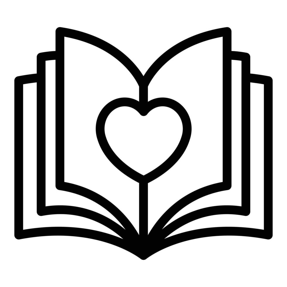 Aperto libro e cuore icona, schema stile vettore