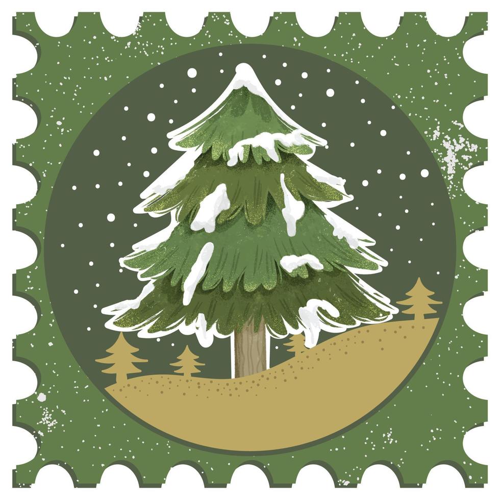 acquerello pino albero Vintage ▾ francobollo per Natale saluto carte vettore composizione 07