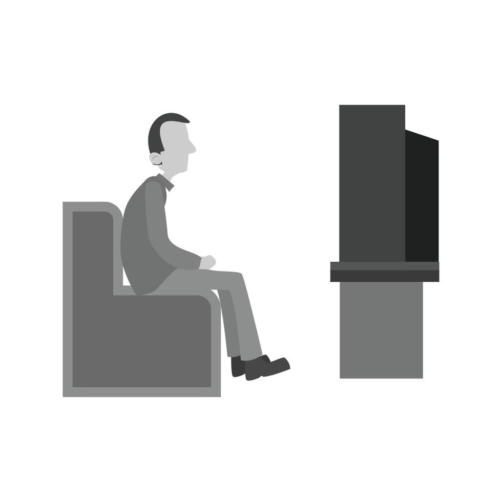 Guardando tv piatto in scala di grigi icona vettore