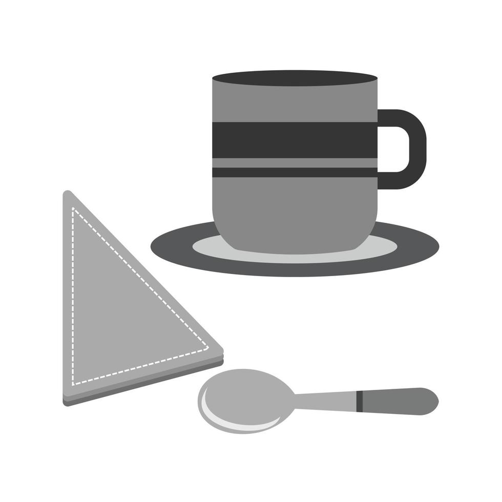 caffè servito piatto in scala di grigi icona vettore