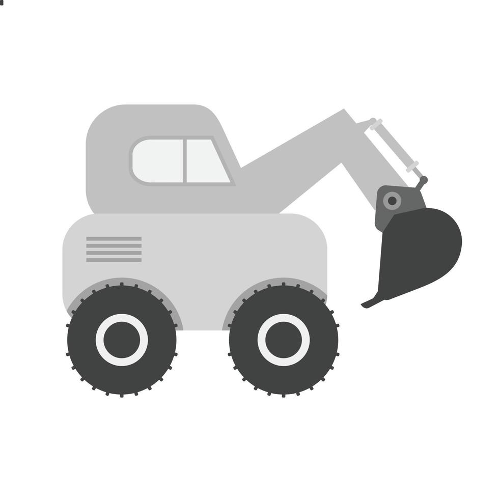 escavatore piatto in scala di grigi icona vettore