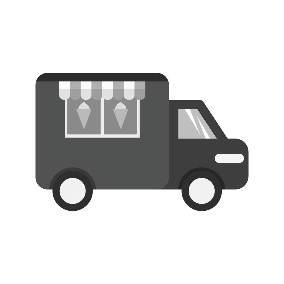 gelato furgone piatto in scala di grigi icona vettore