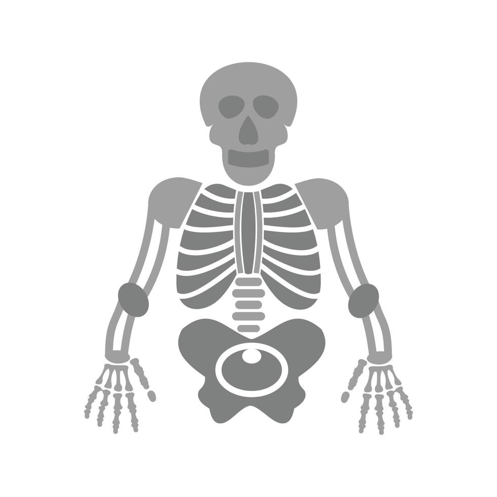 umano scheletro piatto in scala di grigi icona vettore