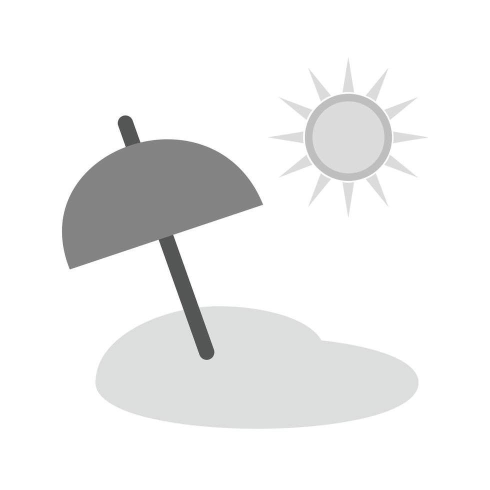 ombrello su spiaggia piatto in scala di grigi icona vettore