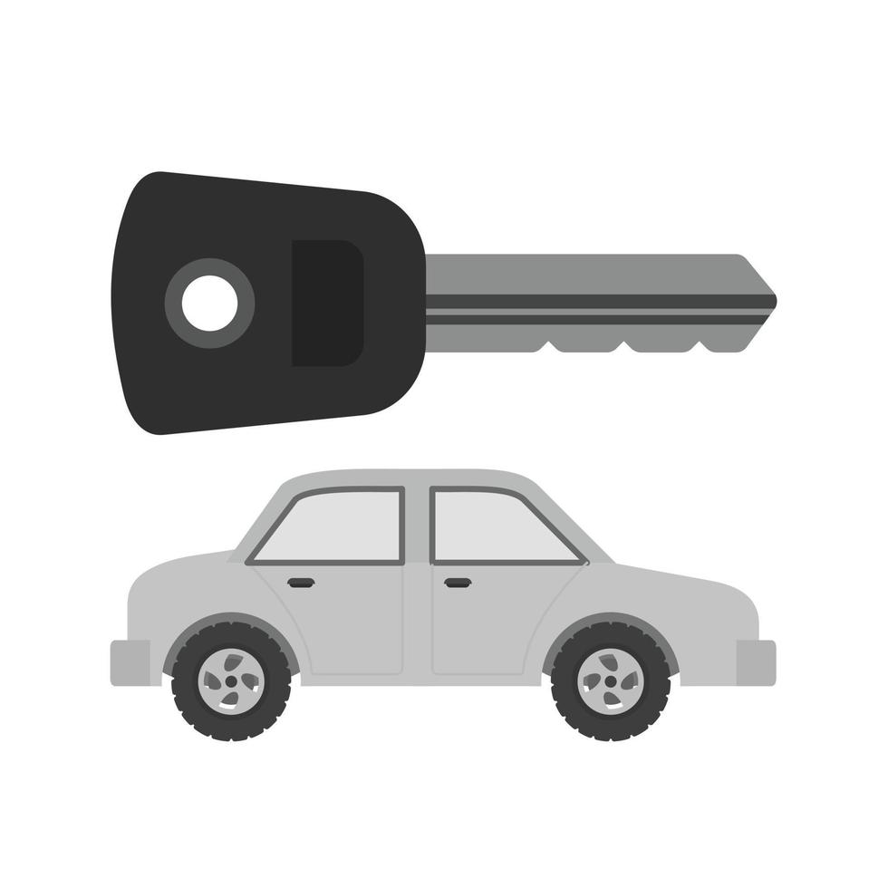 auto e chiave piatto in scala di grigi icona vettore