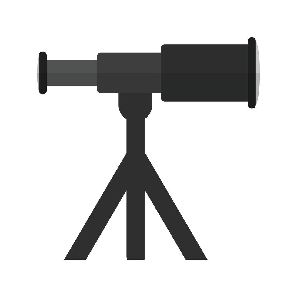 telescopio su In piedi piatto in scala di grigi icona vettore
