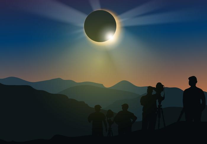 La gente guarda Solar Eclipse vettore