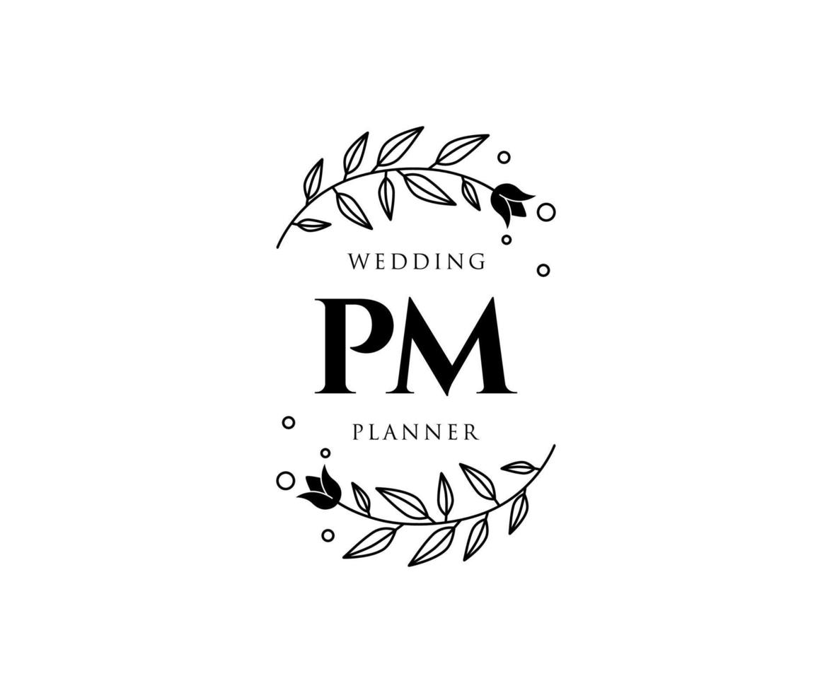 pm iniziali lettera nozze monogramma loghi collezione, mano disegnato moderno minimalista e floreale modelli per invito carte, Salva il Data, elegante identità per ristorante, boutique, bar nel vettore