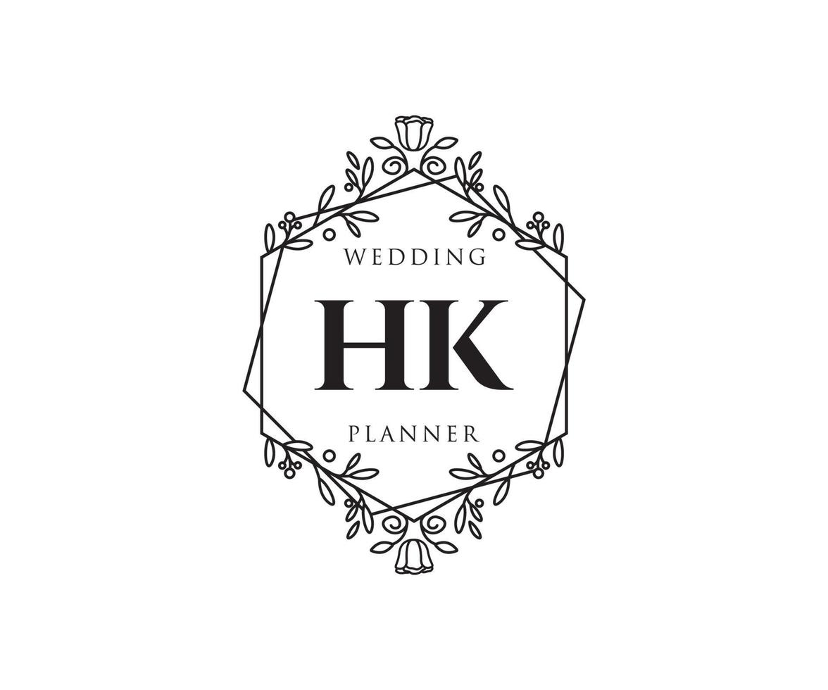 HK iniziali lettera nozze monogramma loghi collezione, mano disegnato moderno minimalista e floreale modelli per invito carte, Salva il Data, elegante identità per ristorante, boutique, bar nel vettore