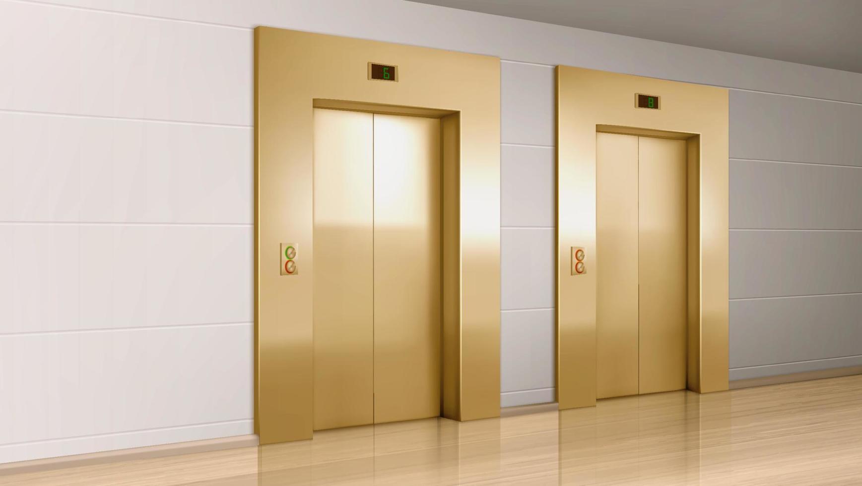 metallo ascensore porte nel moderno ufficio corridoio vettore