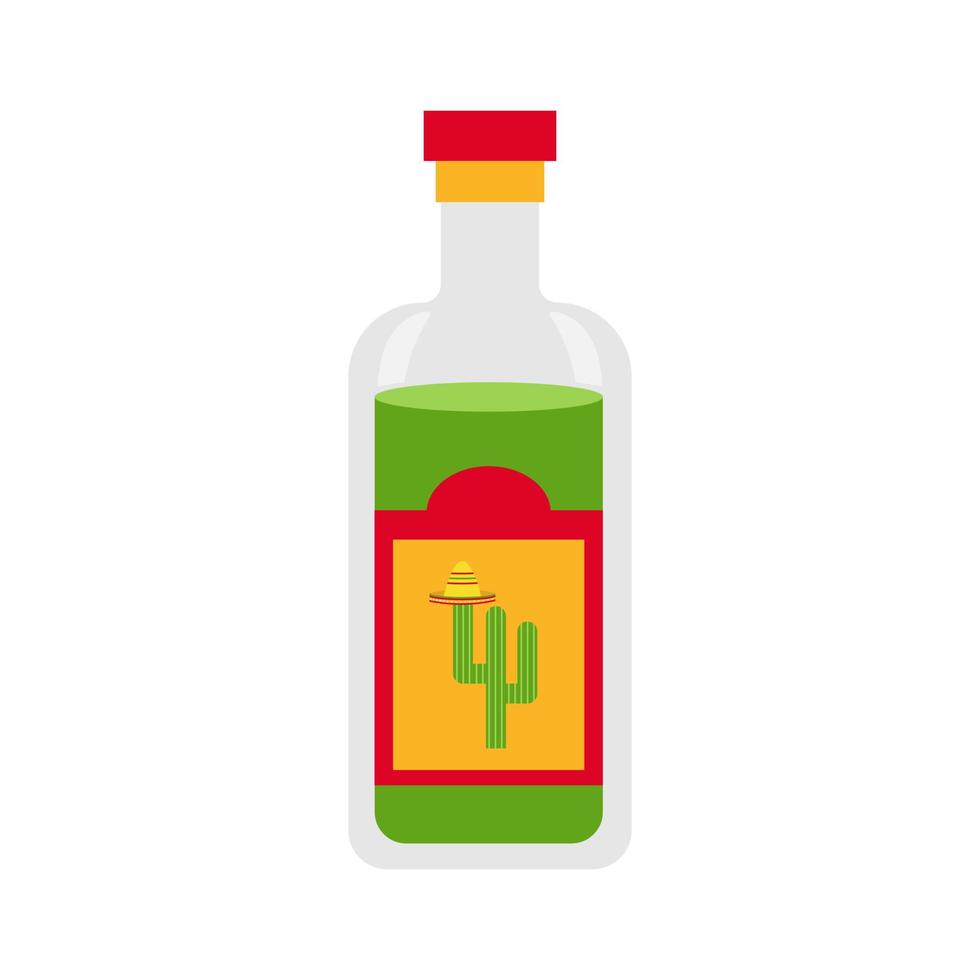 messicano cibo e bere. Tequila bottiglia nel cartone animato stile isolato su bianca. vettore illustrazione per menù disegni.