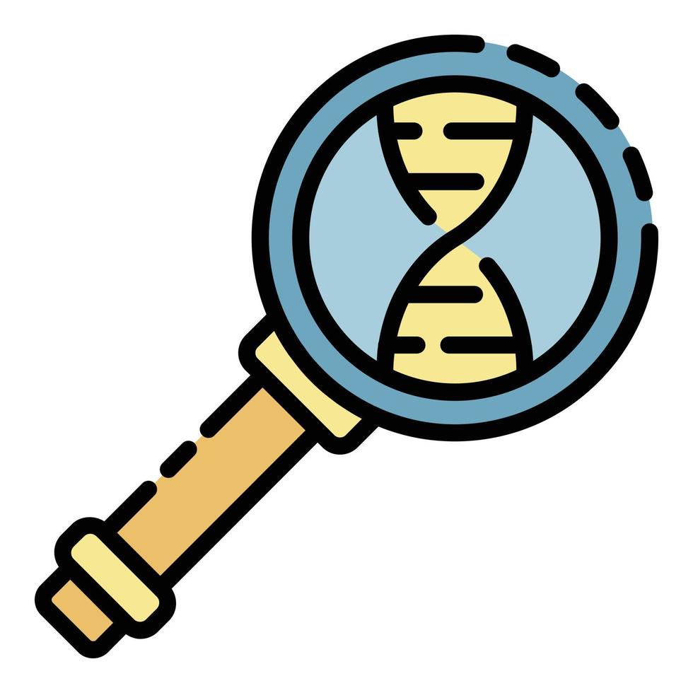 dna elica nel lente d'ingrandimento icona colore schema vettore