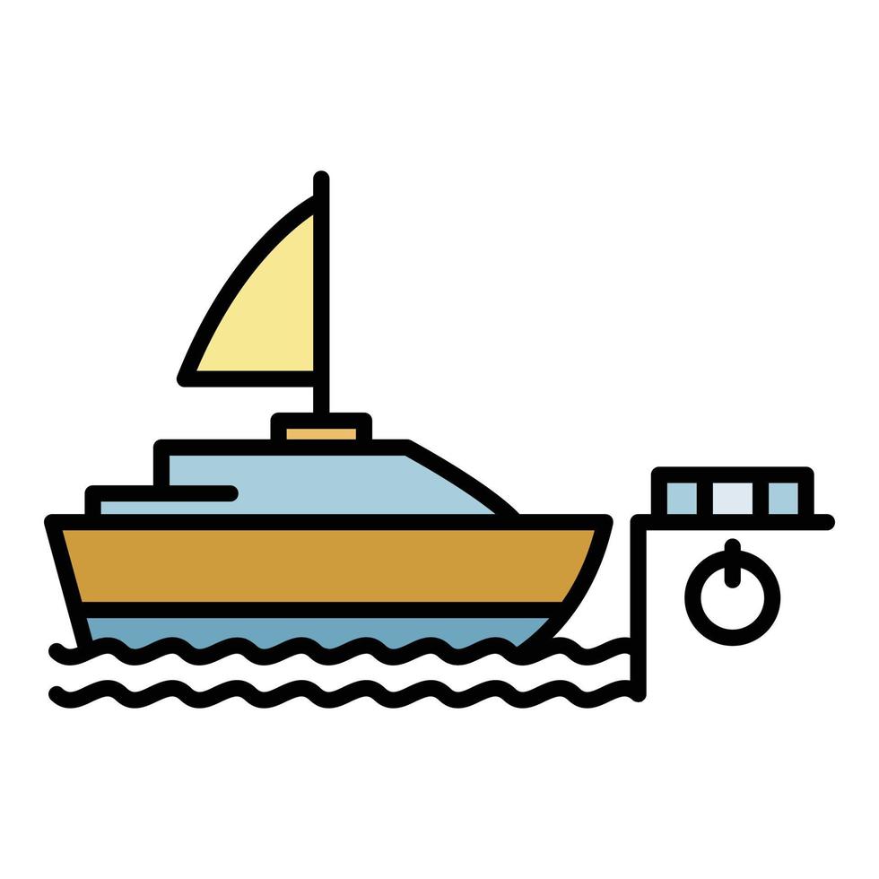 barca a vela nel porta icona colore schema vettore
