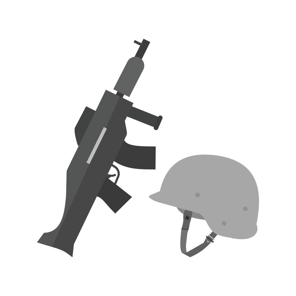pistola e casco piatto in scala di grigi icona vettore