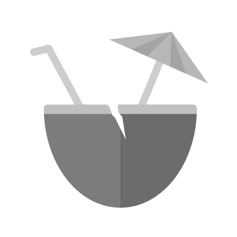 Noce di cocco bevanda piatto in scala di grigi icona vettore