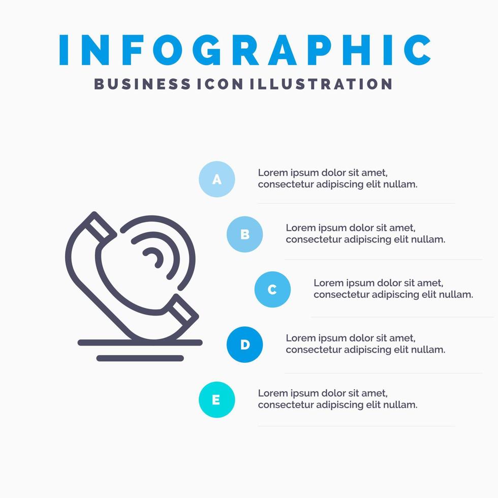 chiamata comunicazione Telefono Servizi linea icona con 5 passaggi presentazione infografica sfondo vettore