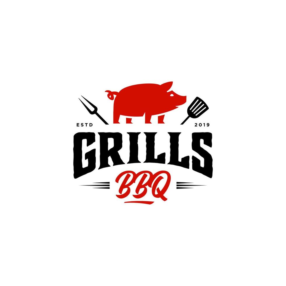 griglia barbeque invito festa barbecue bbq con maiale Maiale su fuoco fiamma logo design Vintage ▾ hispter vettore