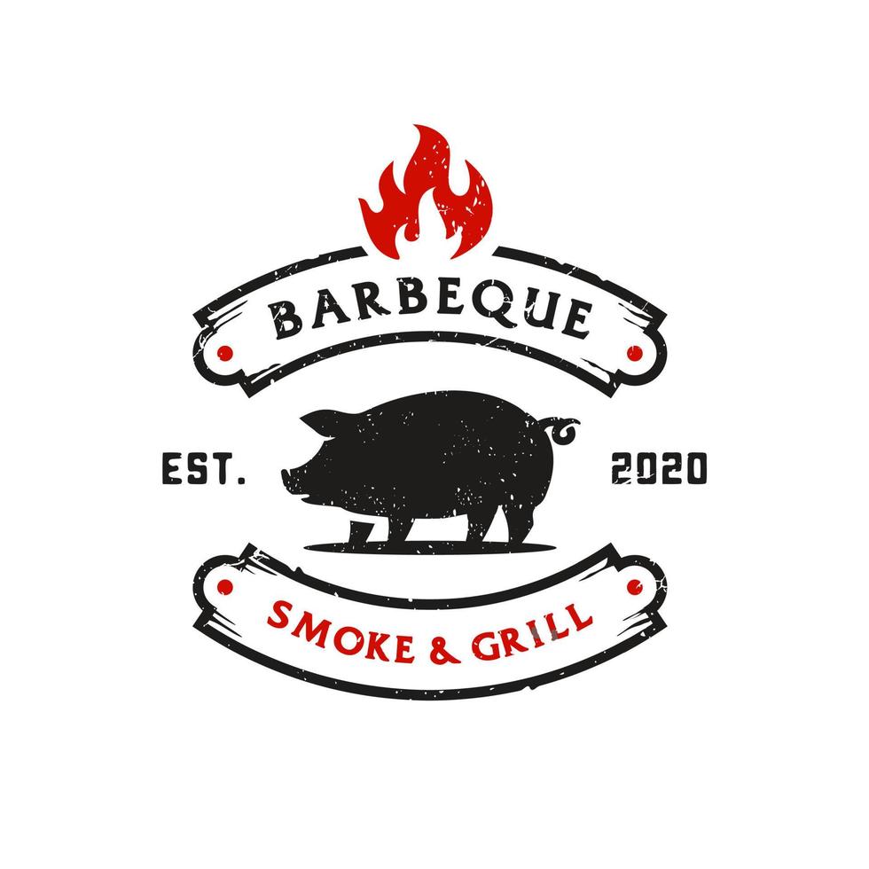griglia barbeque invito festa barbecue bbq con maiale Maiale su fuoco fiamma logo design Vintage ▾ hispter vettore