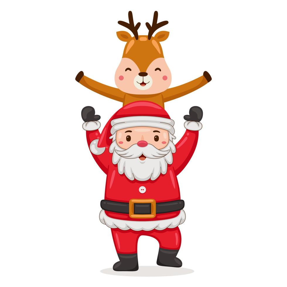 carino Santa Claus con cervo nel cartone animato stile illustrazione vettore