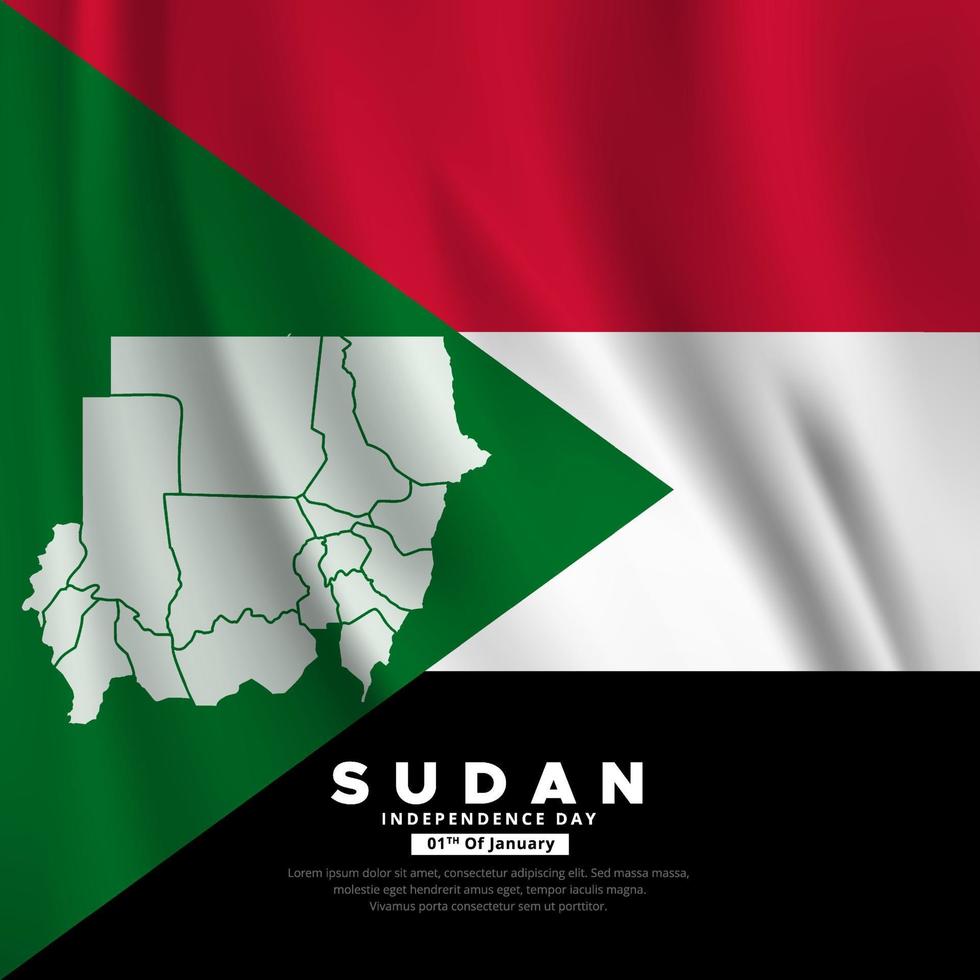 fantastico Sudan indipendenza giorno sfondo con ondulato bandiera e Sudan mappe. vettore