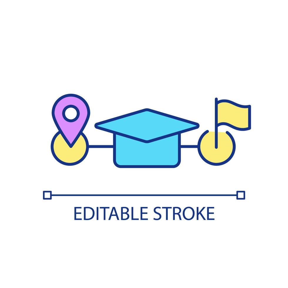 accademico obbiettivo ambientazione rgb colore icona. la scelta Università Posizione. preparare per Università. Selezionare scuola. isolato vettore illustrazione. semplice pieno linea disegno. modificabile ictus.