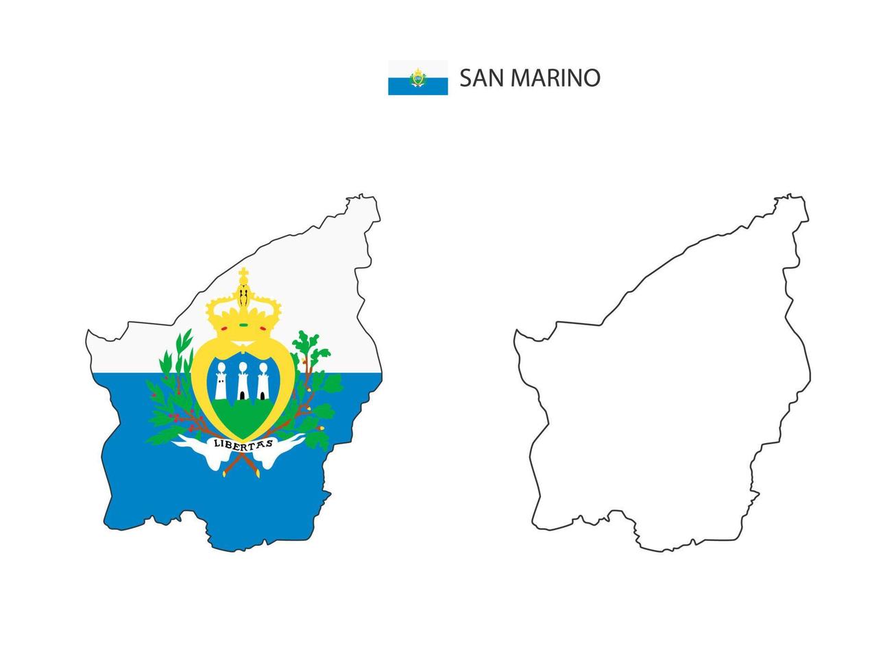 san Marino carta geografica città vettore diviso di schema semplicità stile. avere 2 versioni, nero magro linea versione e colore di nazione bandiera versione. tutti e due carta geografica erano su il bianca sfondo.