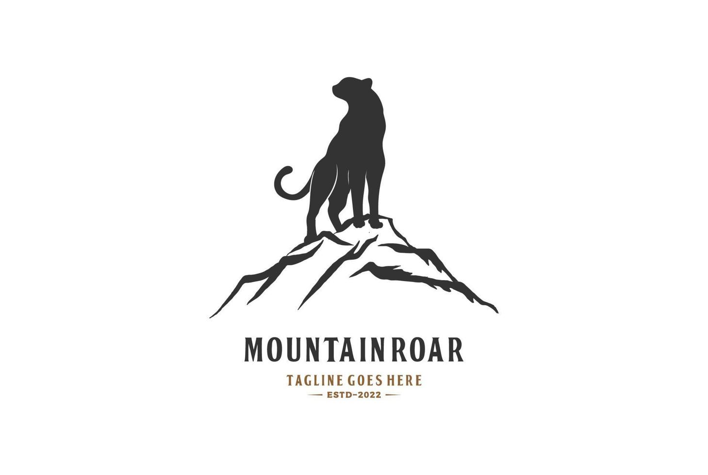 montagna roccia con giaguaro tigre leopardo ghepardo puma silhouette logo design vettore