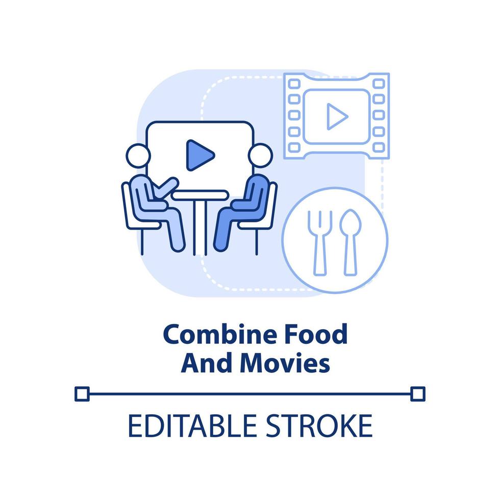 combinare cibo e film leggero blu concetto icona vettore