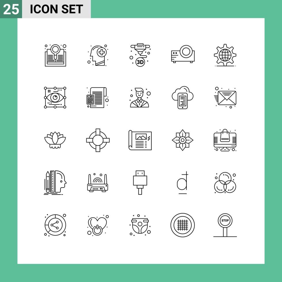 impostato di 25 moderno ui icone simboli segni per Ingranaggio film pensiero film stampa modificabile vettore design elementi