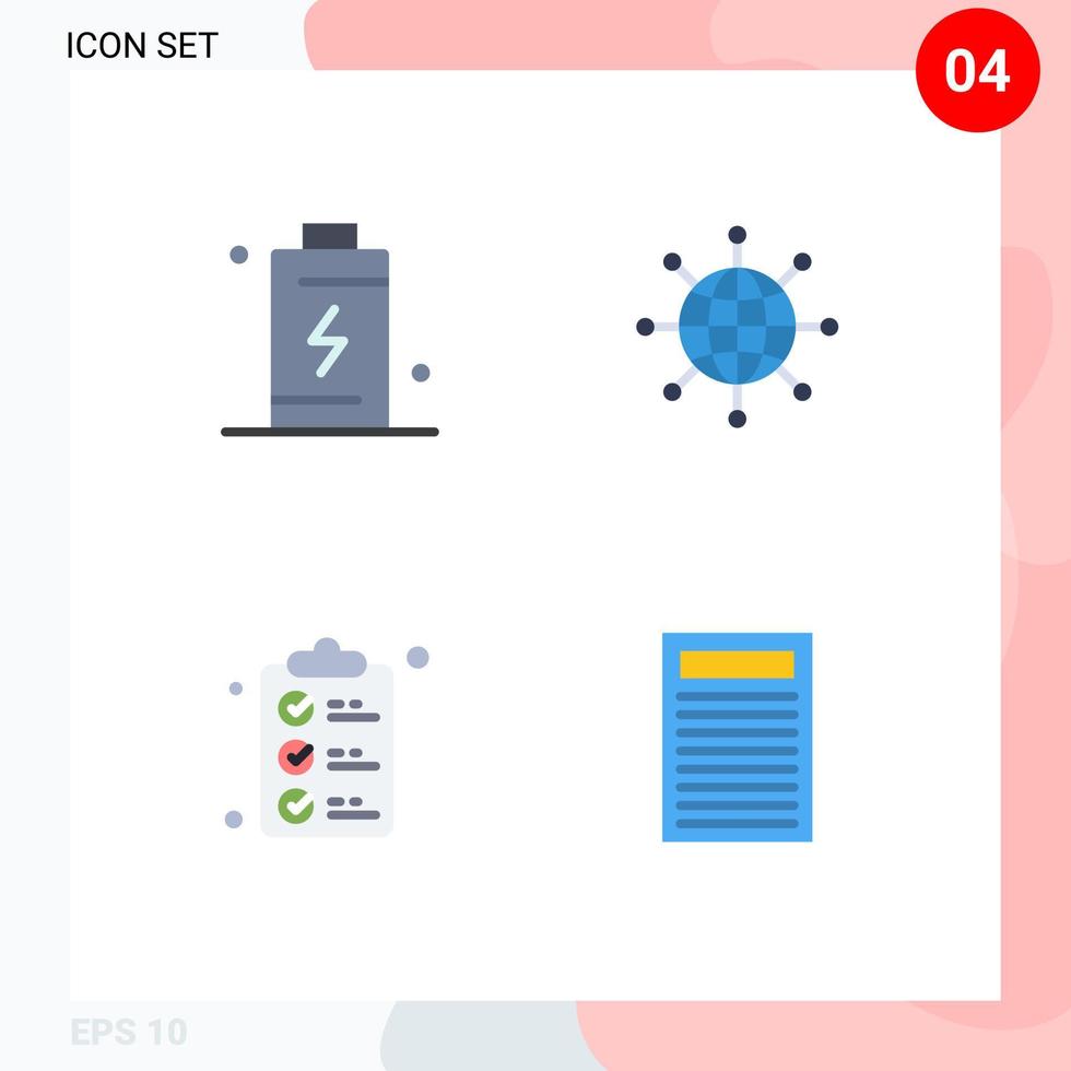 4 utente interfaccia piatto icona imballare di moderno segni e simboli di batteria ragnatela ricarica globo documento modificabile vettore design elementi