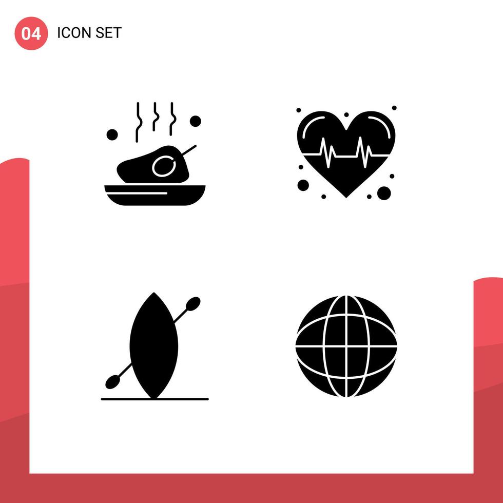 4 creativo icone moderno segni e simboli di pollo barca pasto cuore attività commerciale modificabile vettore design elementi