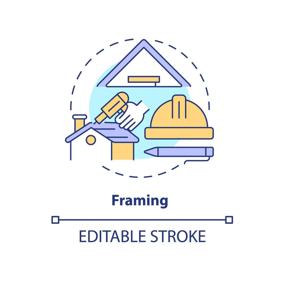 inquadratura concetto icona. Casa carcassa e tetto. fase di casa edificio astratto idea magro linea illustrazione. isolato schema disegno. modificabile ictus. vettore