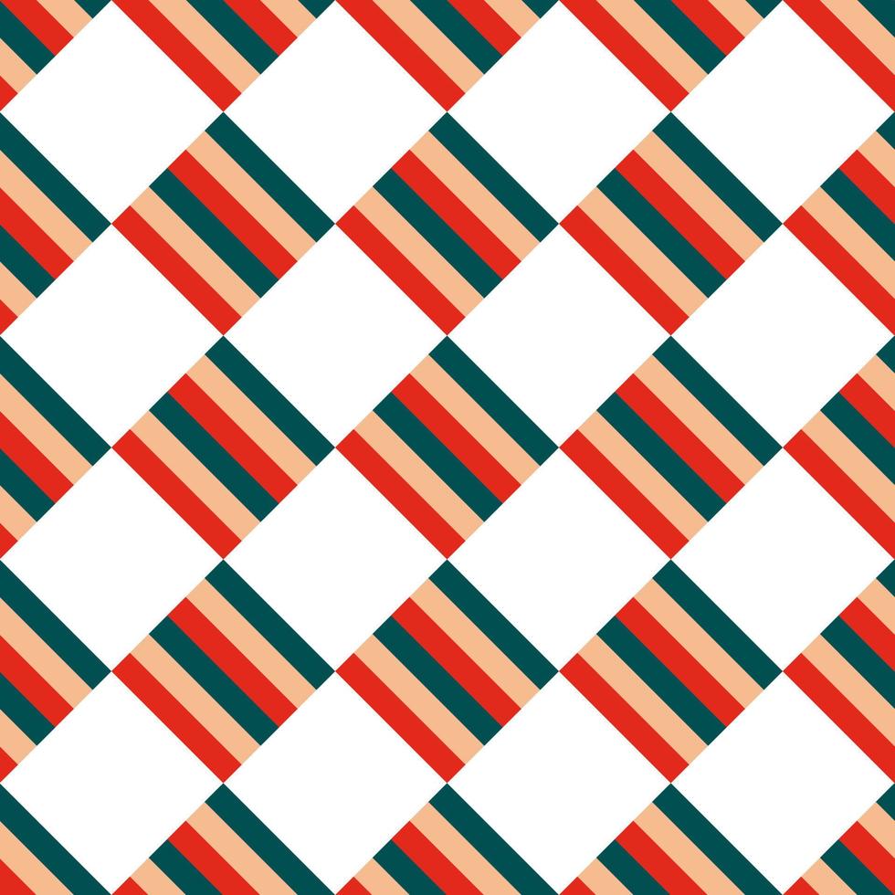 senza soluzione di continuità Natale modello di a strisce piazze sfalsato diagonalmente su un' bianca sfondo. vettore illustrazione luminosa verde, rosso ornamento per Stampa, avvolgere, tessile, tessuto