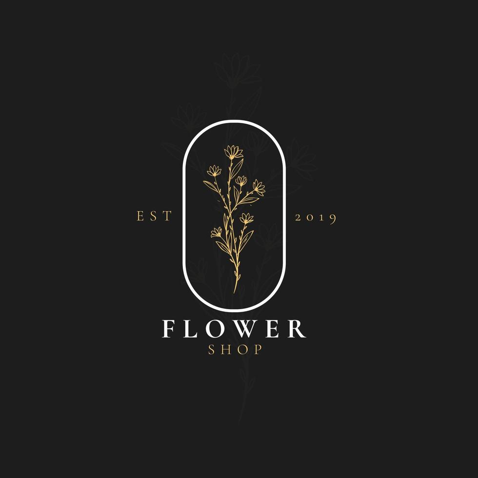 floreale e botanico fiore logo. fiore logo modello per fioraio, fiore logo, mano disegnato, biologico cosmetici, distintivi, emblemi, loghi, boutique, terme vettore