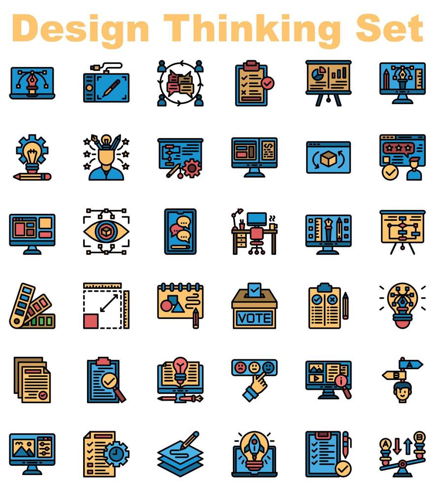 design pensare pieno schema icona impostato vettore