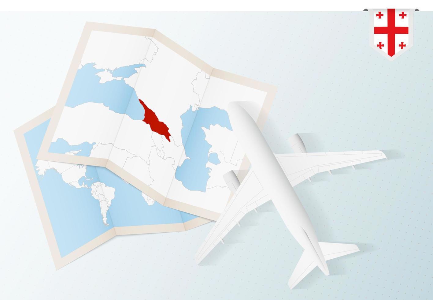 viaggio per Georgia, superiore Visualizza aereo con carta geografica e bandiera di Georgia. vettore