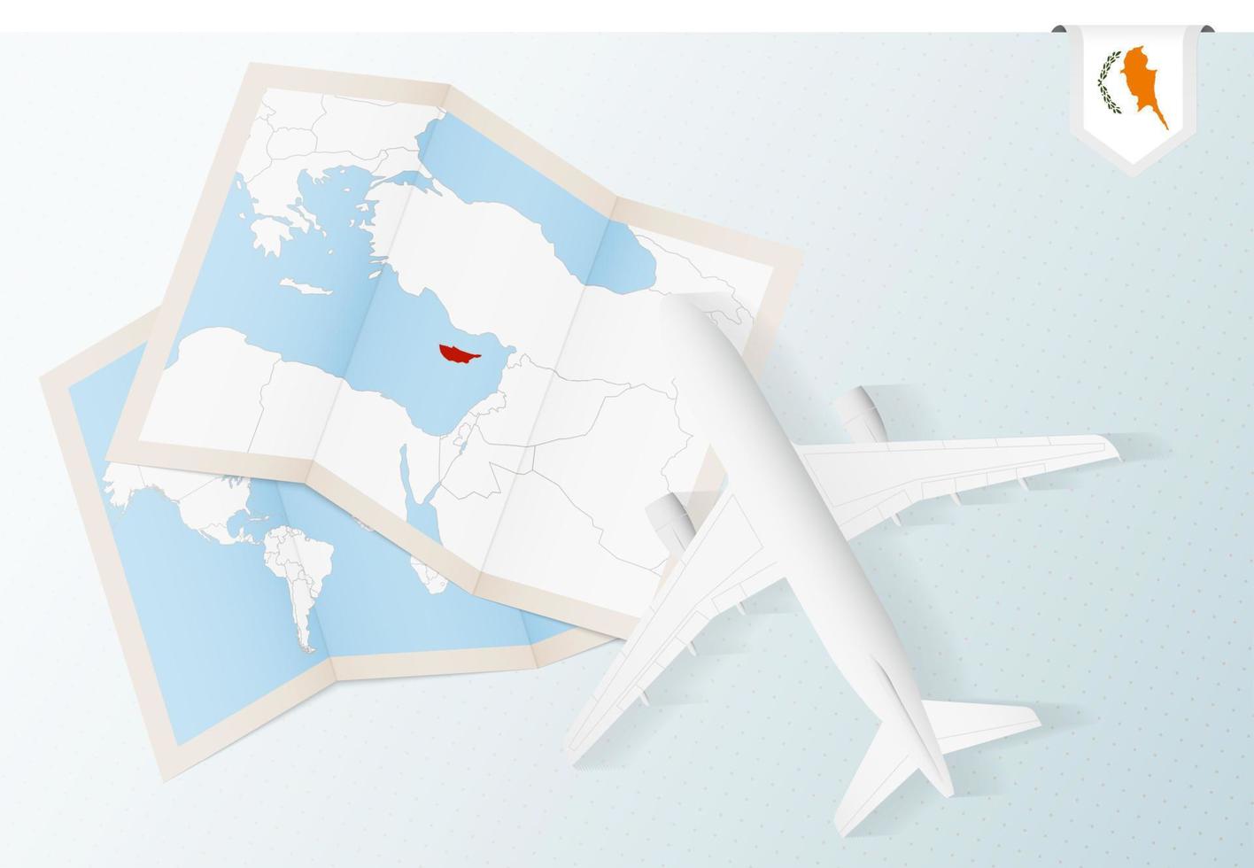 viaggio per Cipro, superiore Visualizza aereo con carta geografica e bandiera di Cipro. vettore