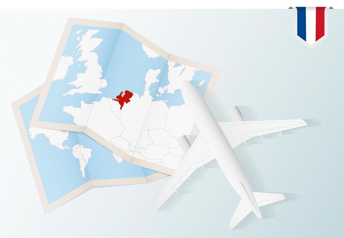 viaggio per Olanda, superiore Visualizza aereo con carta geografica e bandiera di Olanda. vettore