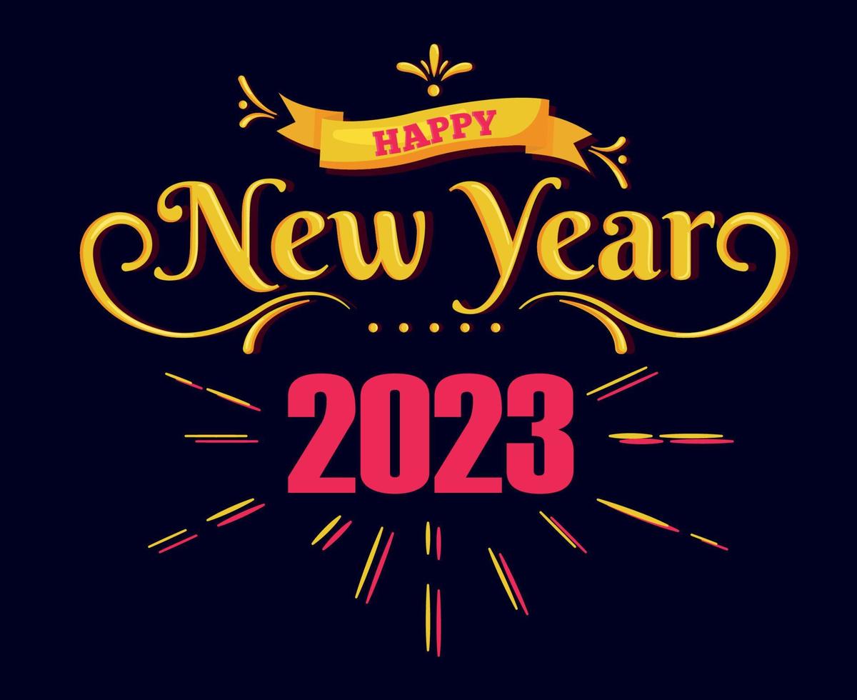 contento nuovo anno 2023 vacanza illustrazione vettore astratto giallo e rosa con nero sfondo