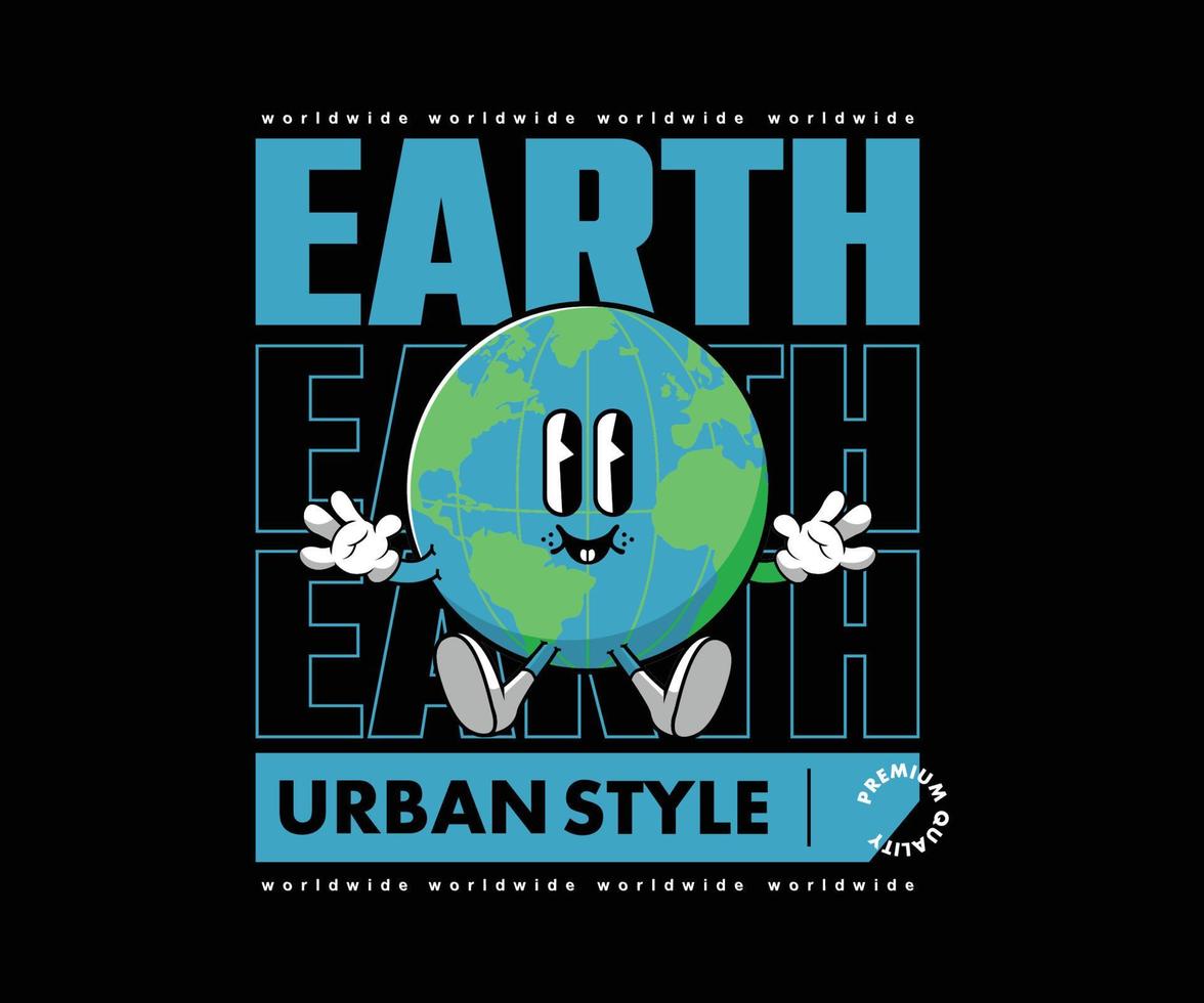futuristico illustrazione cartone animato personaggio di terra grafico design per t camicia strada indossare e urbano stile vettore