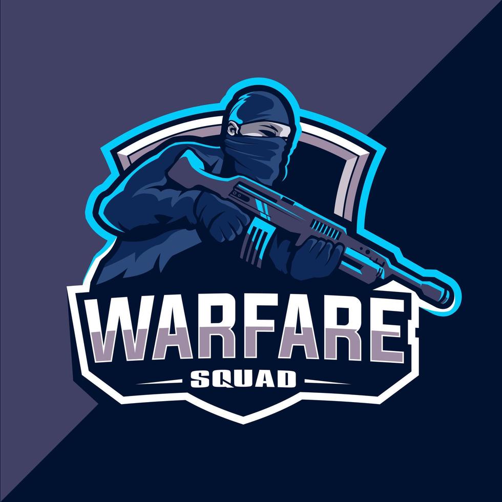 guerra squadra esport logo design vettore