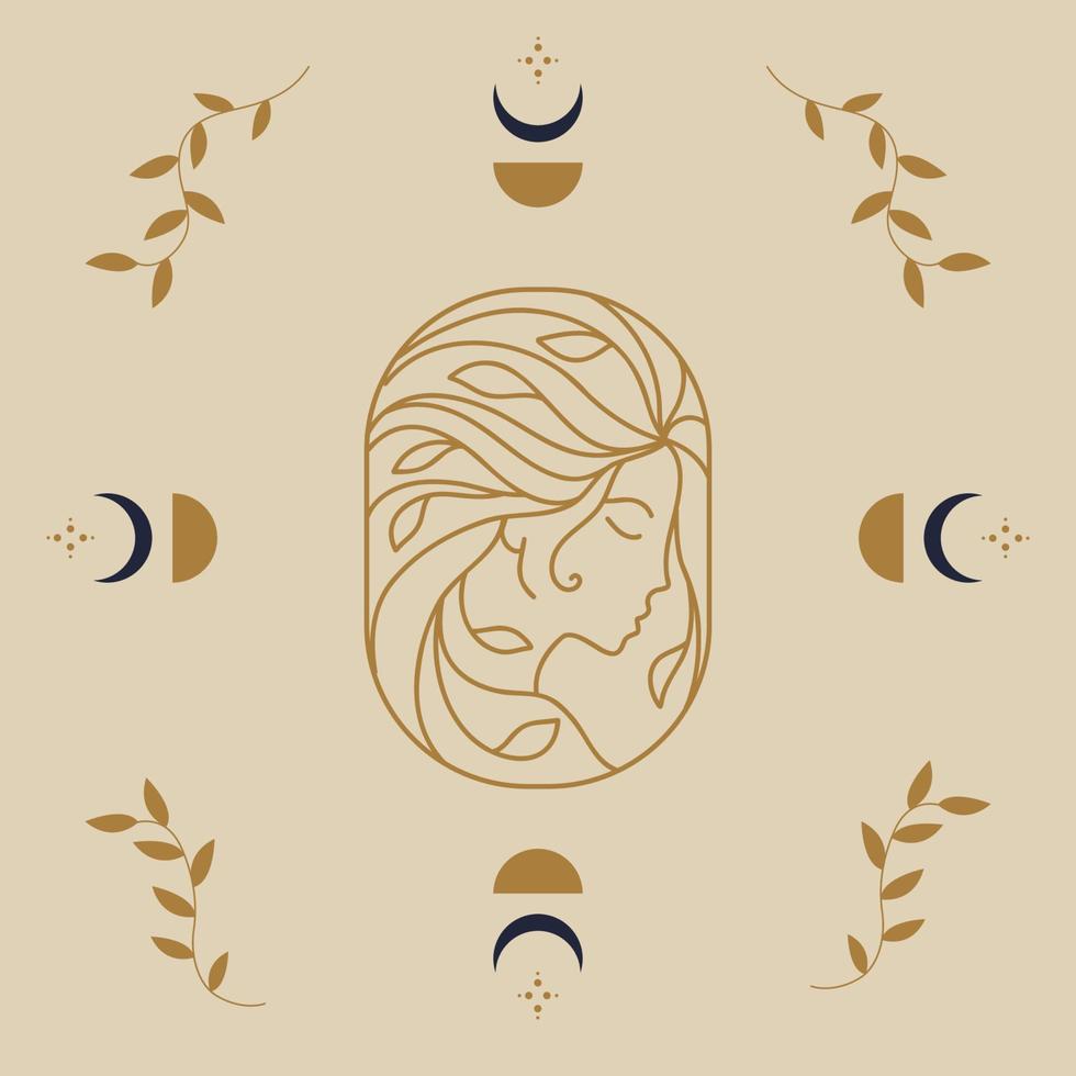 lineare modello logo simboli con femmina silhouette e Luna su nudo sfondo vettore