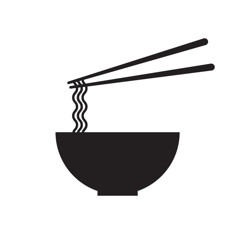 ciotola di giapponese tagliatelle con bacchette. giapponese spaghetto icona. giapponese cucina. design per logo, striscione, menù, app. nero icona su bianca sfondo vettore
